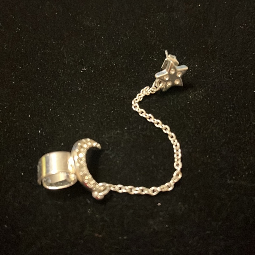 Silver Rhinestone Star & Moon Earring & Ear Cuff - Picture 5 of 16